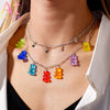 Pink Plastic Resin Chain Colorful Cartoon Gummy Mini Bear Resin Necklace Candy Color Pendant For Women Girl Jewelry Gift