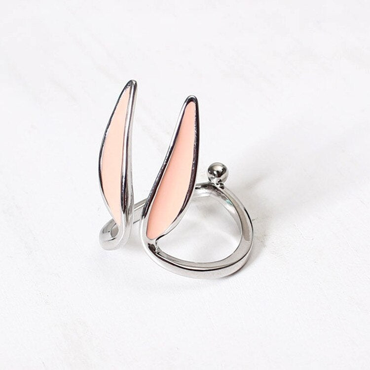 Pink Rabbit Ears Silver Colour Women Ring Open Adjustable Engagement Jewelry  Items GaaBou Jewellery