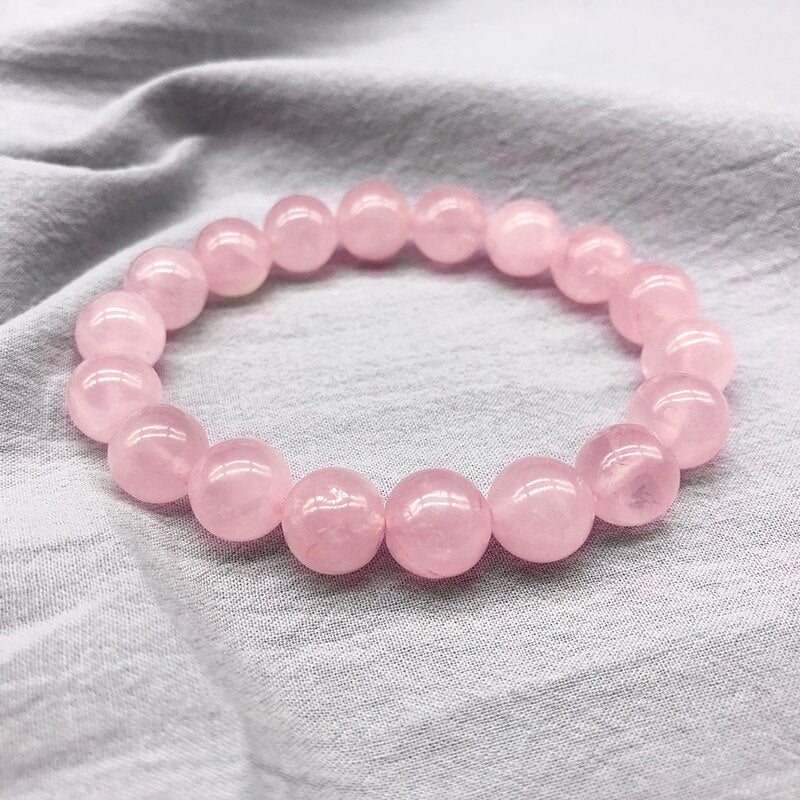 Pink Rose Powder Crystal Quartz Natural Stone Streche Lucky Bracelet Elastic Cord Pulserase Jewelry Lovers Woman Gift