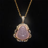 Pink White Pendant Buddha Necklace Women Chinese Style Maitreya Jewelry Talisman Necklace with Golden Chain