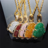 Pink White Pendant Buddha Necklace Women Chinese Style Maitreya Jewelry Talisman Necklace with Golden Chain