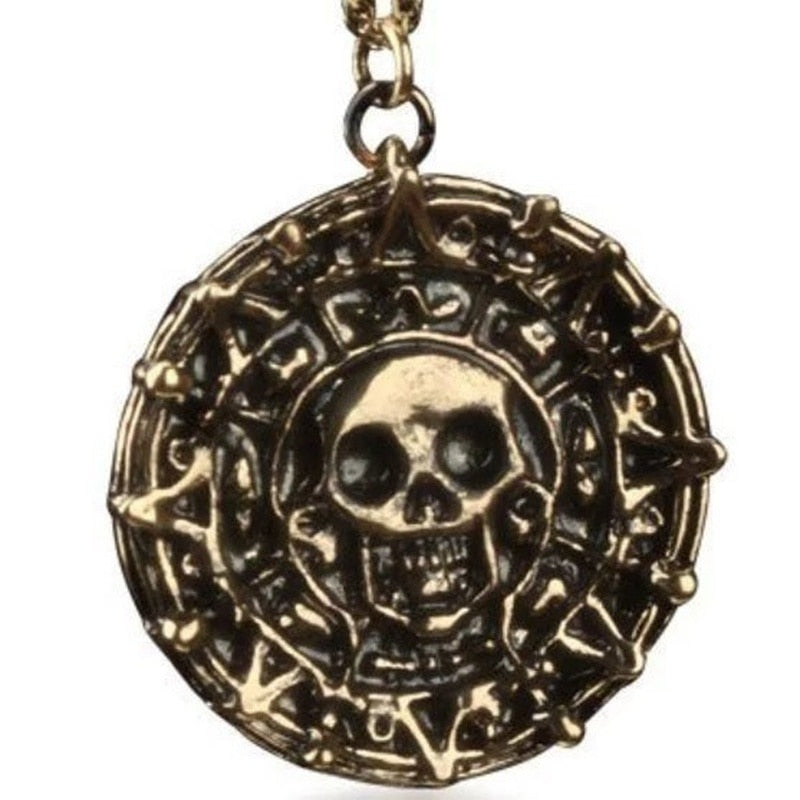 Pirate Skull Round Pendant Necklace Men's Necklace Metal Sweater Chain Accessories Party Jewelry