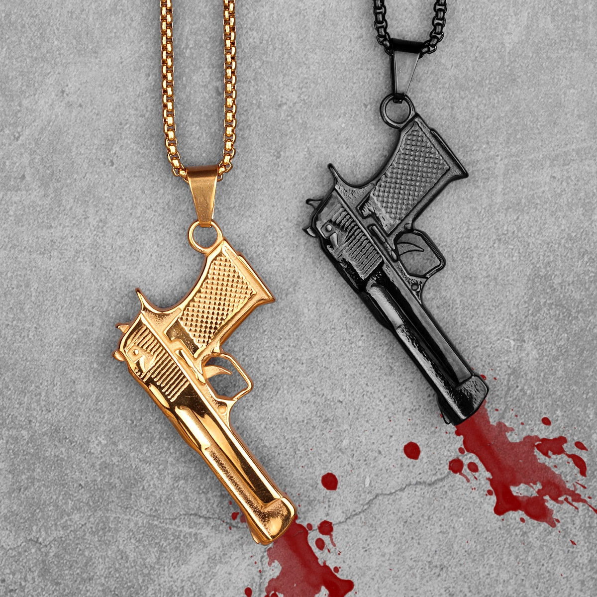 Pistol Desert Eagle Gun Mens Long Gold Necklaces Pendants Chain Hip Hop for Boy Male Stainless Steel Jewelry Gift