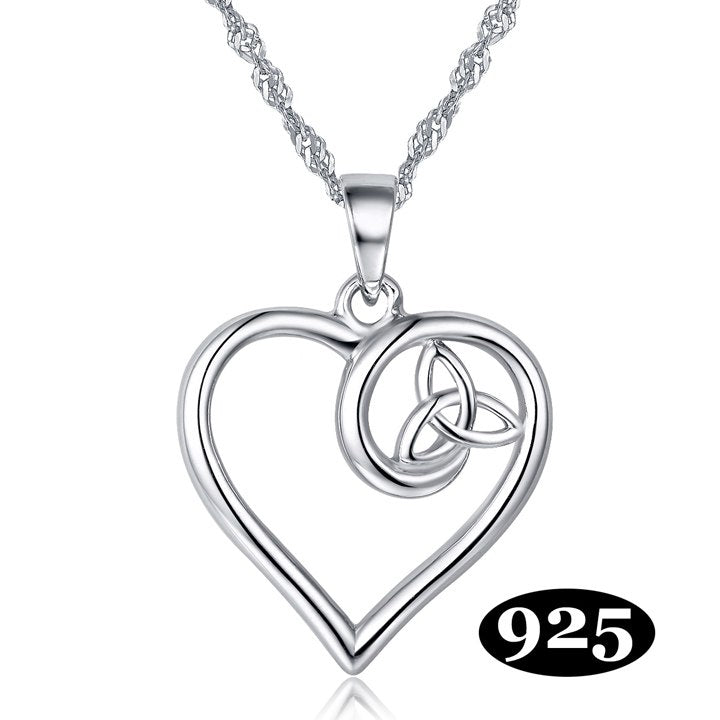 Plain S925 Solid Sterling Silver Celtics Irish Heart Pendant Necklaces for Women Fine Jewelry Valentine's Mother's d Gift