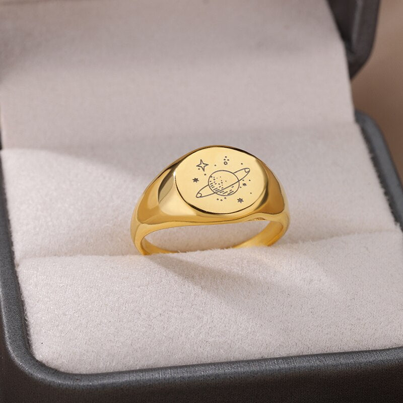 Planet Rings for Women Stainless Steel Gold Color Finger Ring 2023 Trend Wedding Couple Boho Aesthetic Jewerly anillos