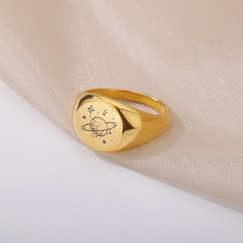 Planet Rings for Women Stainless Steel Gold Color Finger Ring 2023 Trend Wedding Couple Boho Aesthetic Jewerly anillos