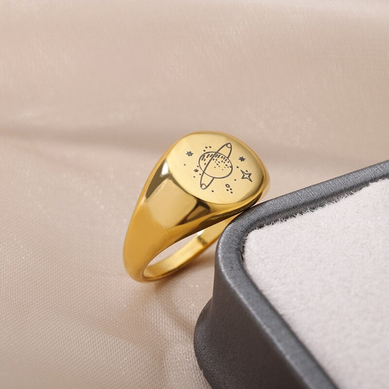 Planet Rings for Women Stainless Steel Gold Color Finger Ring 2023 Trend Wedding Couple Boho Aesthetic Jewerly anillos