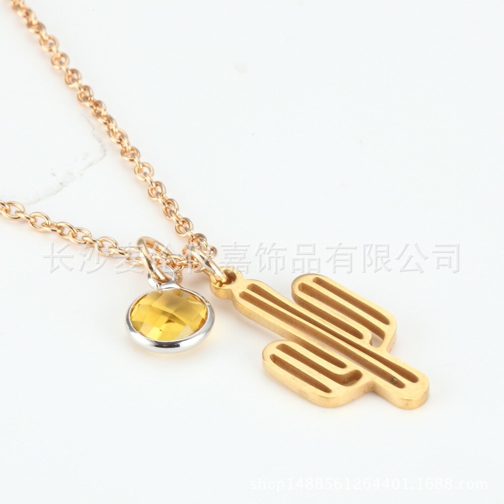 Plant Crystal Necklace  Cute DIY  3Colors  Cactus Pendant 13*25MM Stainless Steel