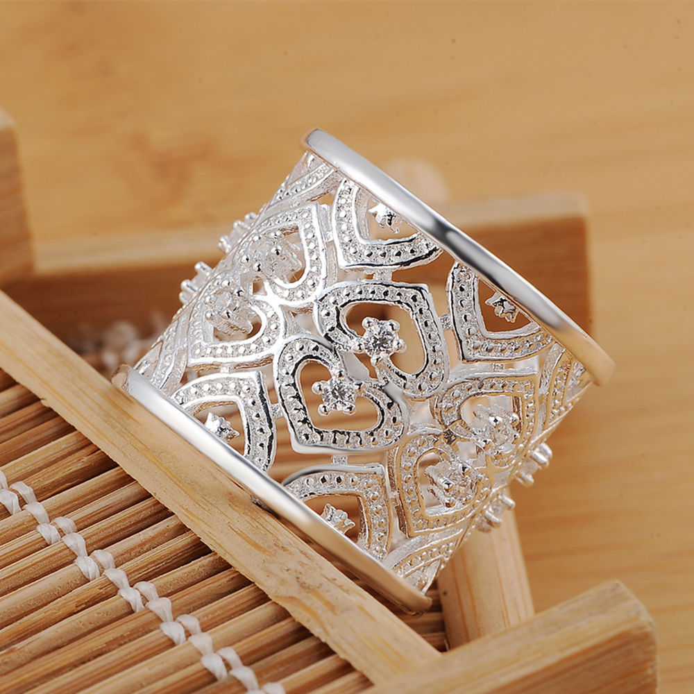 Plate Silver Heart Aesthetic Rings For Women  Designer Jewelry Accessories 2022 Trend Gift For Girlfriend