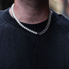 Plated Half 10mm miami cuban link chain and half 8mm pearls choker necklace for Men and Women in Stainless Steel