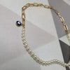 Plated Half 10mm miami cuban link chain and half 8mm pearls choker necklace for Men and Women in Stainless Steel
