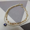 Plated Half 10mm miami cuban link chain and half 8mm pearls choker necklace for Men and Women in Stainless Steel