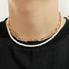 Plated Half 10mm miami cuban link chain and half 8mm pearls choker necklace for Men and Women in Stainless Steel