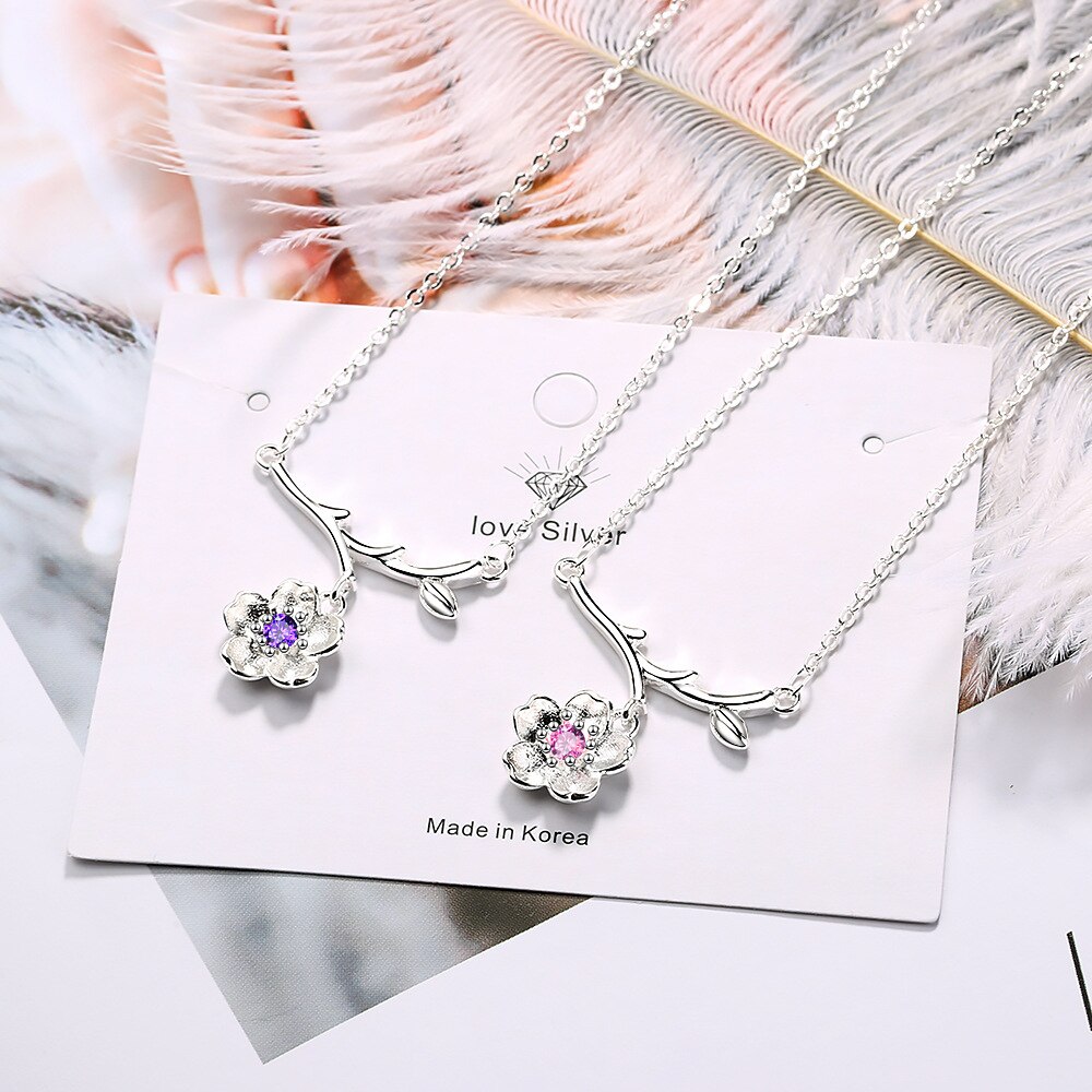 Plum Blossom Branch 925 Stamp Silver Color Trendy Pendant Chain Necklace For Women Girl Necklace Anniversary Fine Jewelry