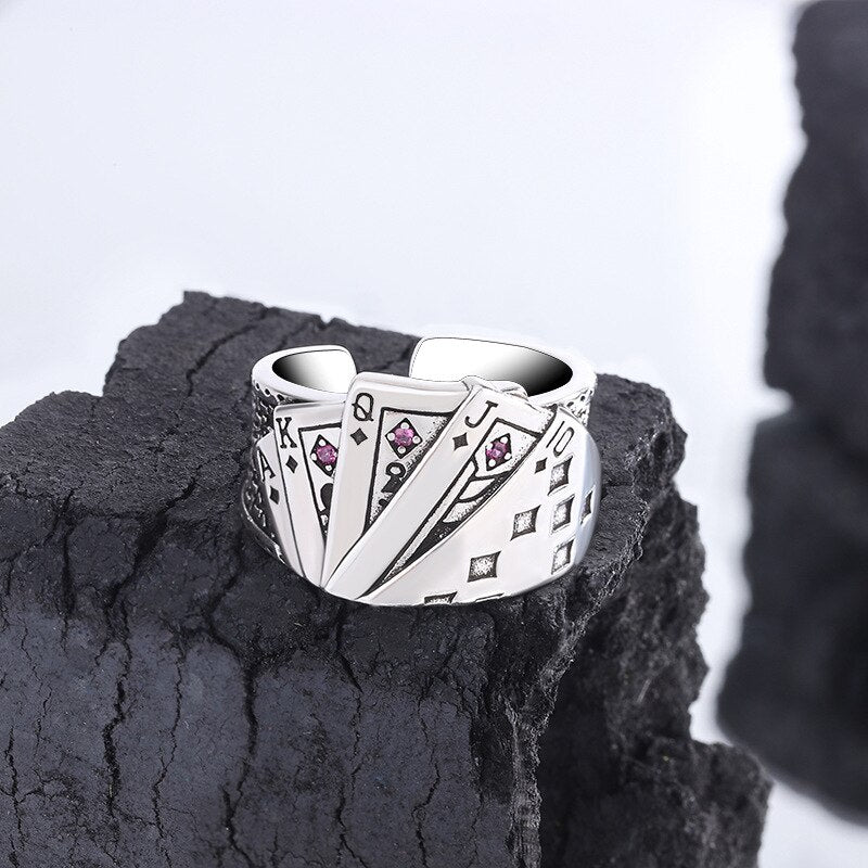 Poker Adjustable Rings For Women Vintage Silver Colour  Designer Jewelry 2022 Trend Aesthetic Accessories GaaBou Jewellery