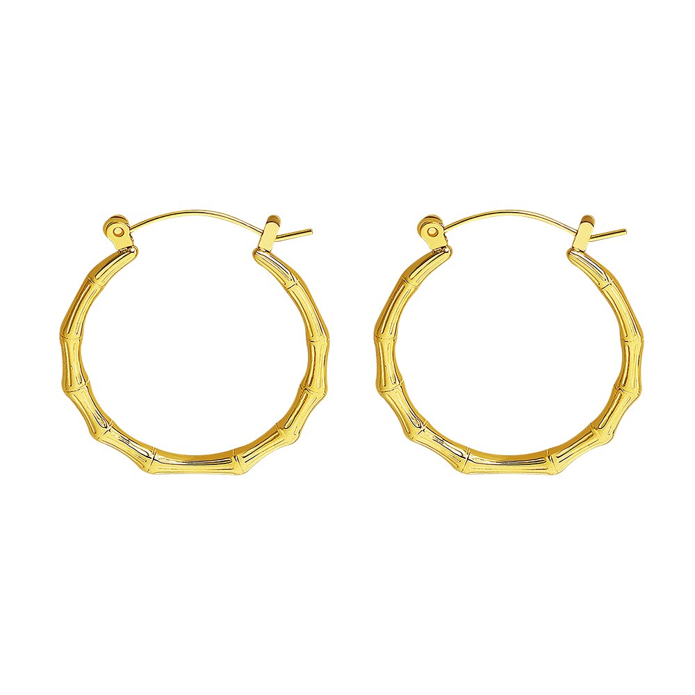 PolishedPlus 1 Pair Stainless Steel Bamboo Hoop Style Earrings Large Big Hoops Tree Rattan Earrings Women Jewelry Gifts
