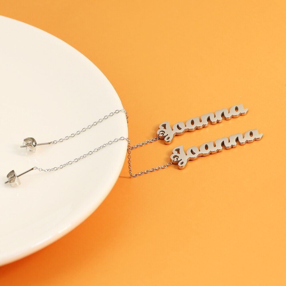 PolishedPlus 1 pair Custom Name Earrings Stainless Steel Personalized Stud Earrings Minimalist Earrings Jewelry For Mother Girls