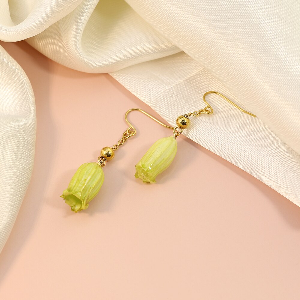 PolishedPlus 1Pair Natural Real Dried Flowers Cute Green Bud Charm For Art Craft Epoxy Resin Making Jewellery Earrings