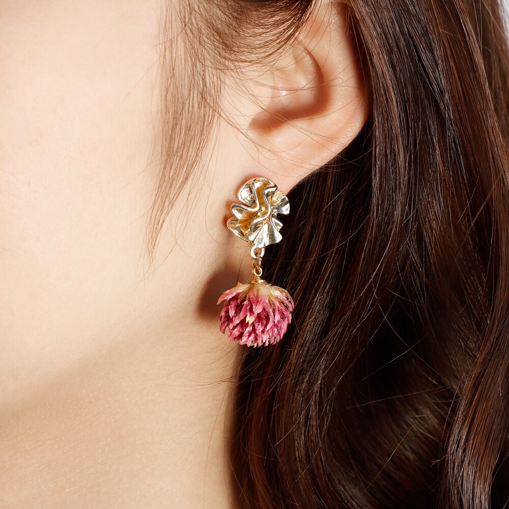 PolishedPlus 1Pair Natural Real Dried Flowers Purple Chrysanthem Bud For Art Craft Epoxy Resin Making Jewellery Earrings