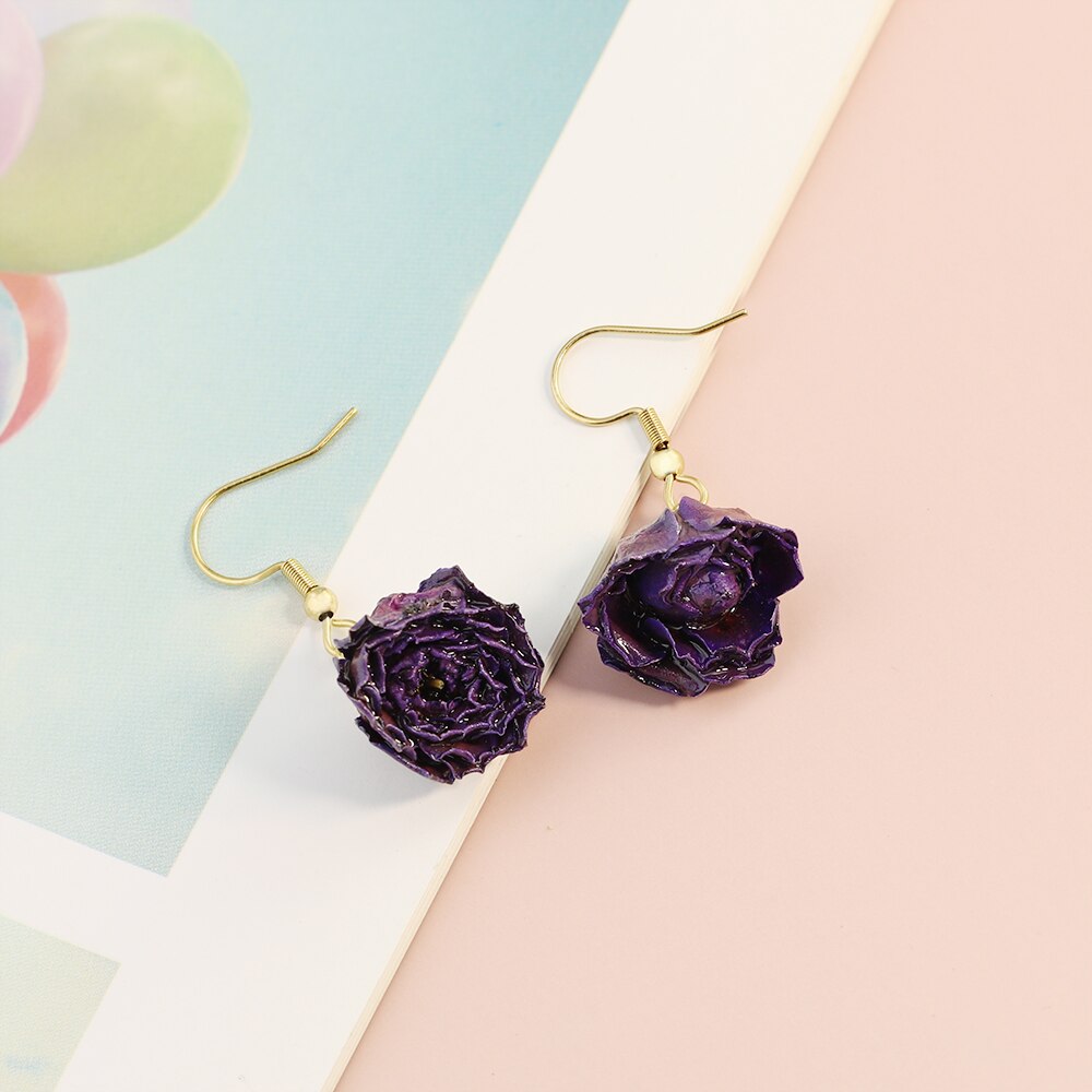 PolishedPlus 1Pair Natural Real Dried Flowers Purple Rose For Art Craft Epoxy Resin Making Jewellery Earrings
