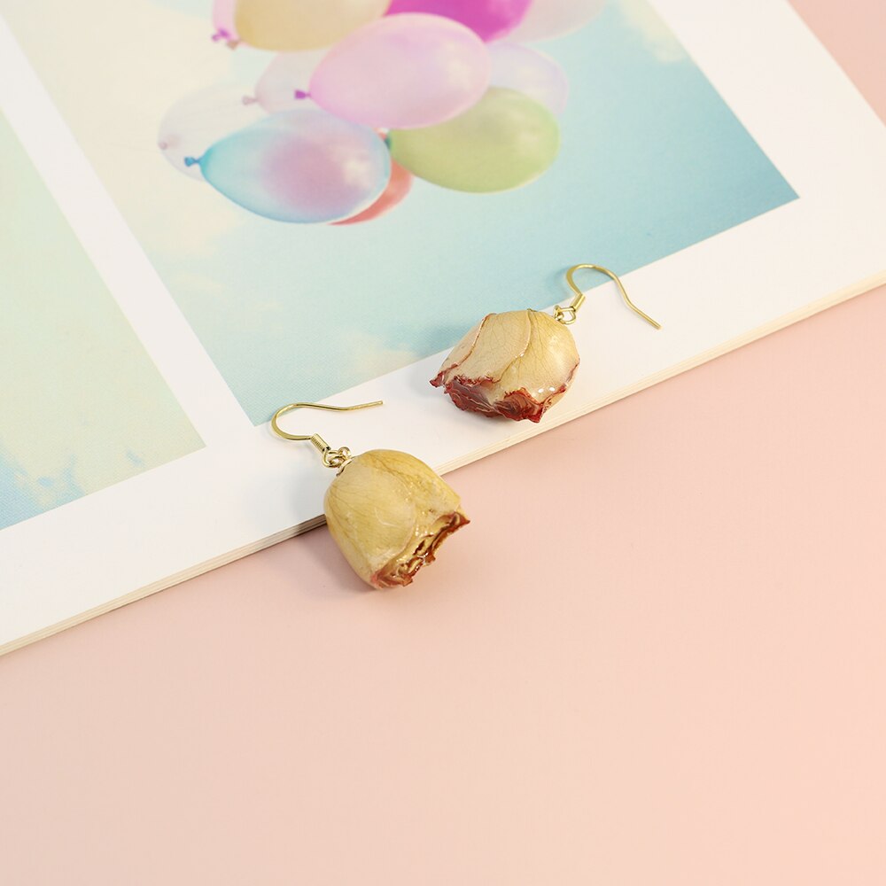 PolishedPlus 1Pair Natural Real Dried Flowers Rose Flower Bud For Art Craft Epoxy Resin Making Jewellery Earrings