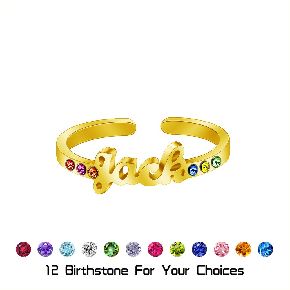 PolishedPlus Custom Birthstone Name Rings for Women Stainless Steel Adjustable Crystal Personlized Jewelry Unique Birthday Gifts