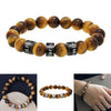 PolishedPlus Custom Family Name Personalized Tiger Eye Stone Beaded Bracelet Gift Engraving For Men