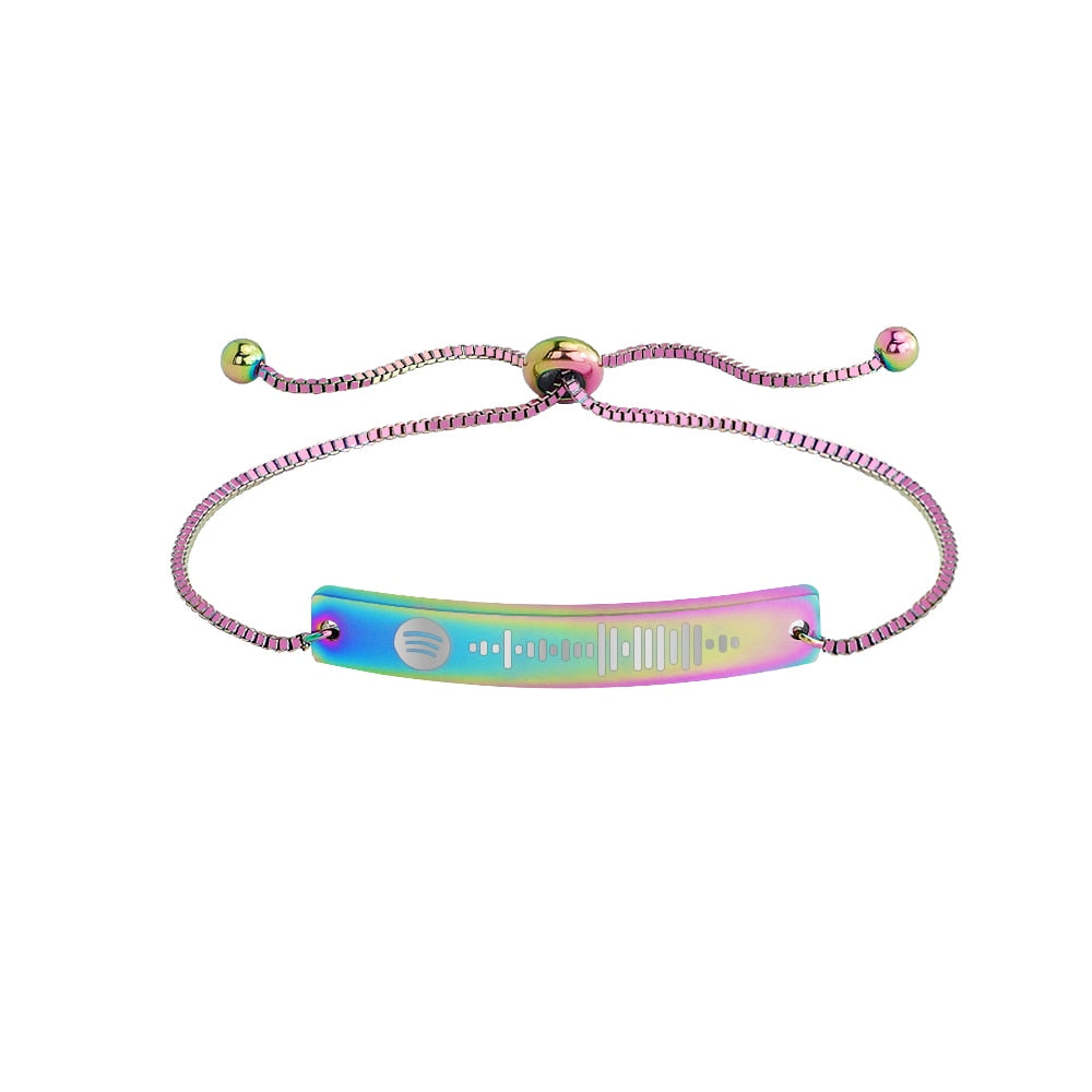 PolishedPlus Custom Music Spotify Scan Code Adjustable Bracelet For Women Men Stainless Steel Gradient Color Bangle Jewelry
