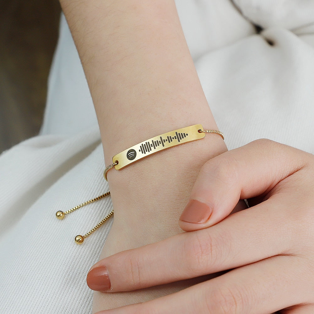 PolishedPlus Custom Music Spotify Scan Code Adjustable Bracelet For Women Men Stainless Steel Gradient Color Bangle Jewelry