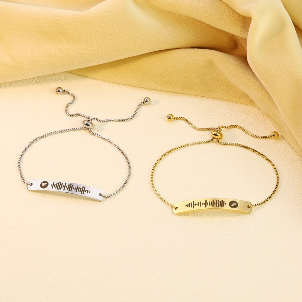 PolishedPlus Custom Music Spotify Scan Code Adjustable Bracelet For Women Men Stainless Steel Gradient Color Bangle Jewelry