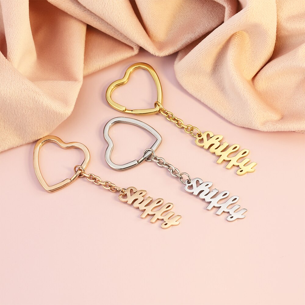PolishedPlus Custom Name Keychain Stainless Steel Personalized Heart Keyring Minimalist Jewelry Accessories For Women Girls