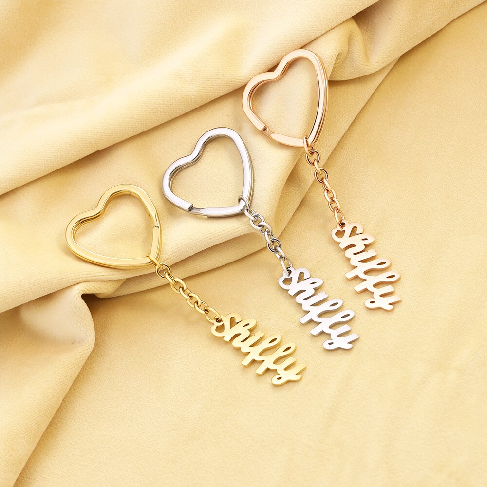 PolishedPlus Custom Name Keychain Stainless Steel Personalized Heart Keyring Minimalist Jewelry Accessories For Women Girls