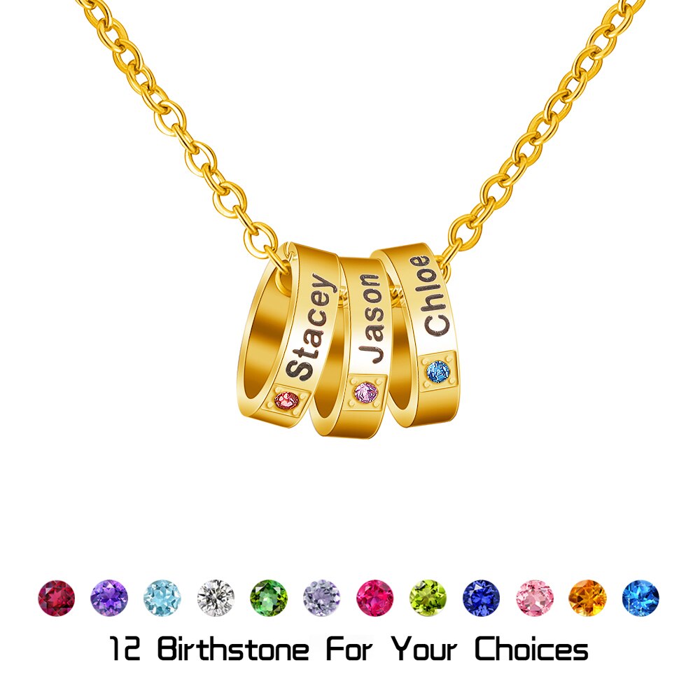 PolishedPlus Custom Names Beads Charms Pendant Necklace With Birthstone Family Names Charms Necklace Jewelry Gift For Mom Women