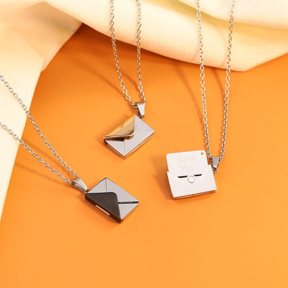 PolishedPlus Custom Word Love You Envelope Pendants Letter Charm Romantic Lover Necklace Women Jewelry Mother's day Gift