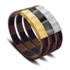 PolishedPlus Customized 2022 brown leather bracelet for men colour block metal bracelet personalized gift