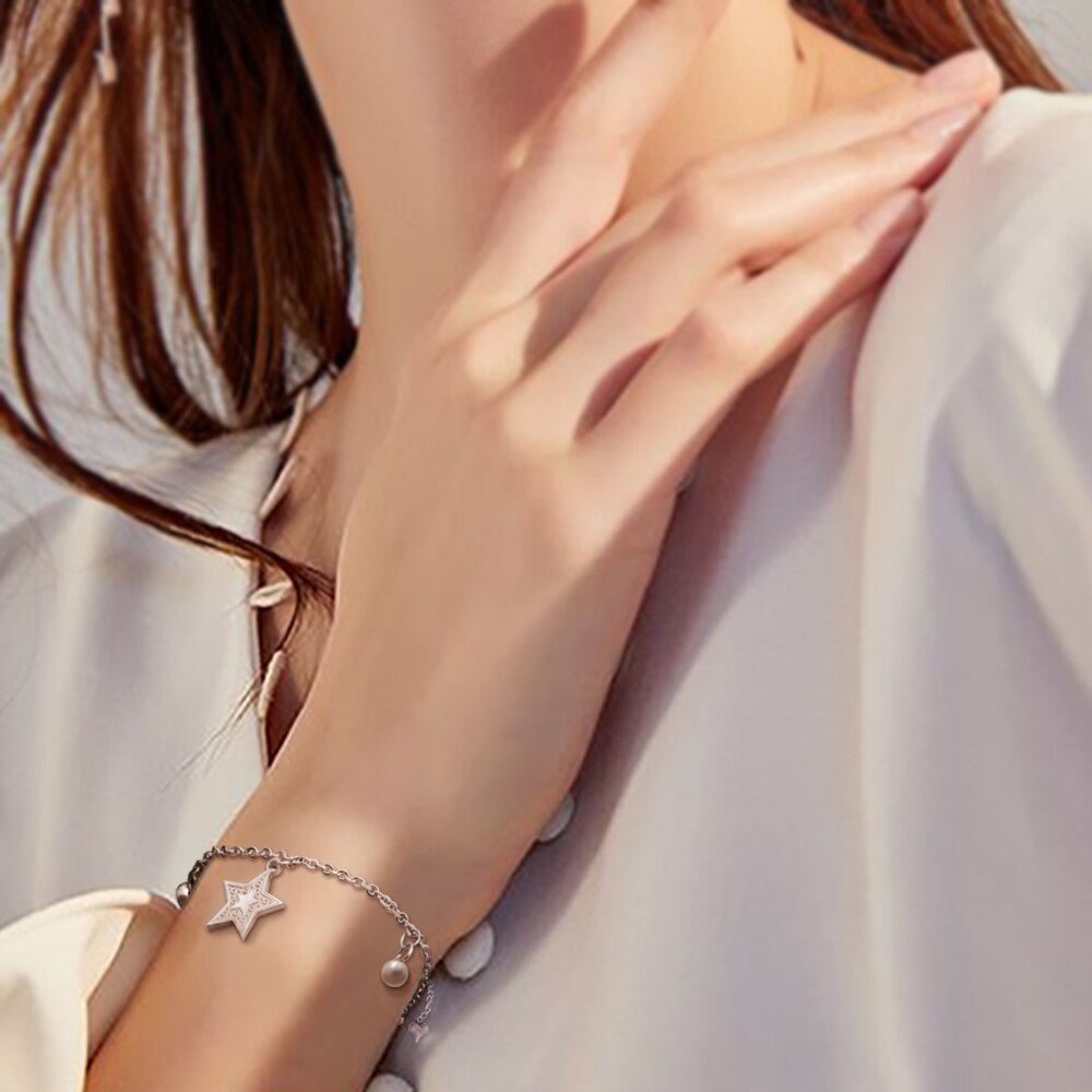 PolishedPlus Customized  Lucky Star Bracelet Pentagram Beads Bracelet Handmade Bangle With 3D Heart Charm Beads