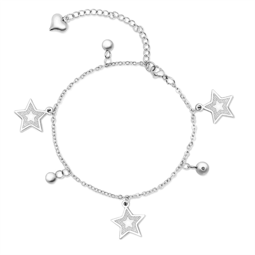 PolishedPlus Customized  Lucky Star Bracelet Pentagram Beads Bracelet Handmade Bangle With 3D Heart Charm Beads