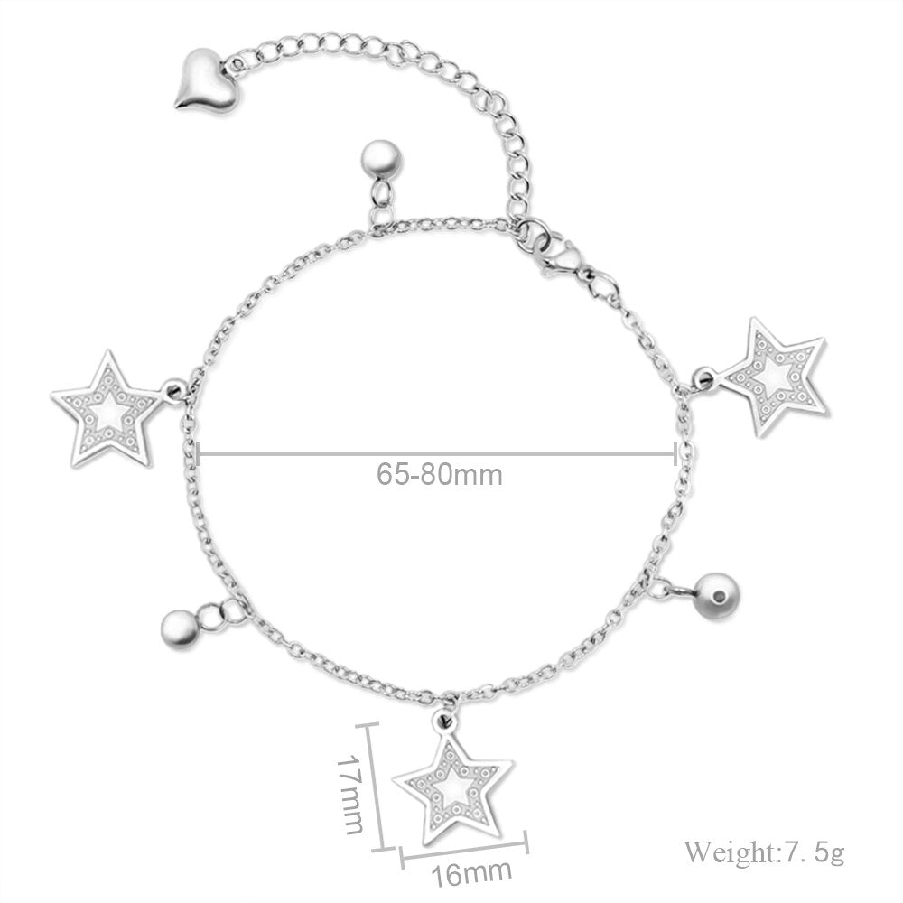 PolishedPlus Customized  Lucky Star Bracelet Pentagram Beads Bracelet Handmade Bangle With 3D Heart Charm Beads