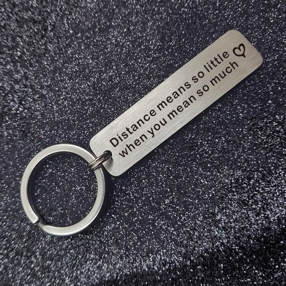 PolishedPlus Customized Keychain Distance means so little stainless steel love Letter personalized key ring gift