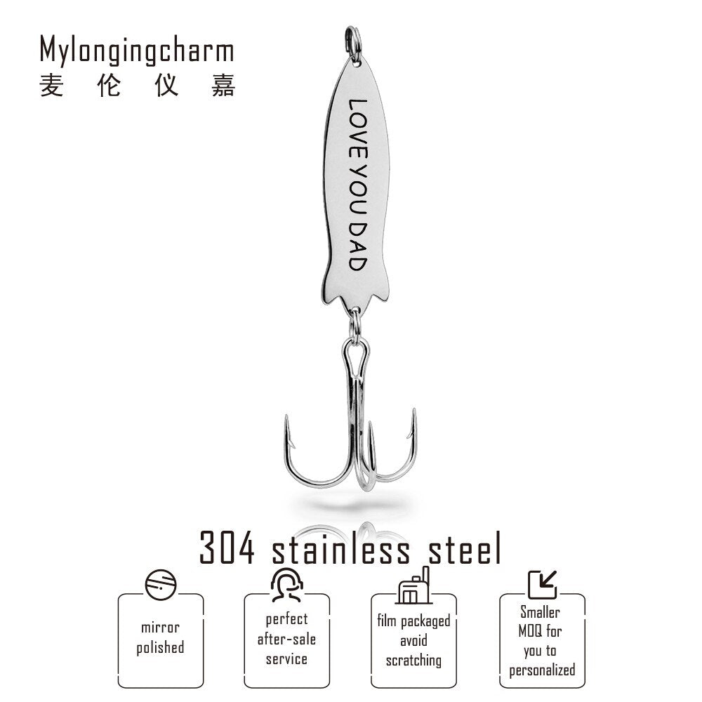 PolishedPlus Customized LOVE YOU DAD fishing gift fishing lure stainless steel key ring fish hook gift father's day gift