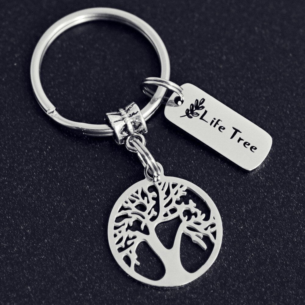 PolishedPlus Customized Life Tree keychain Inspirational stainless steel key ring Letter personalized custom for Women girl gift