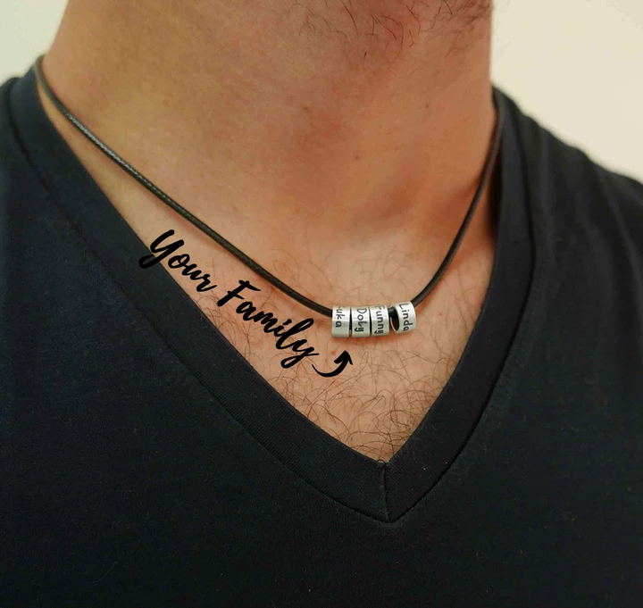 PolishedPlus Customized Men's Necklace with Small Custom Beads leather chain Letter personalized custom for Women birthday gift