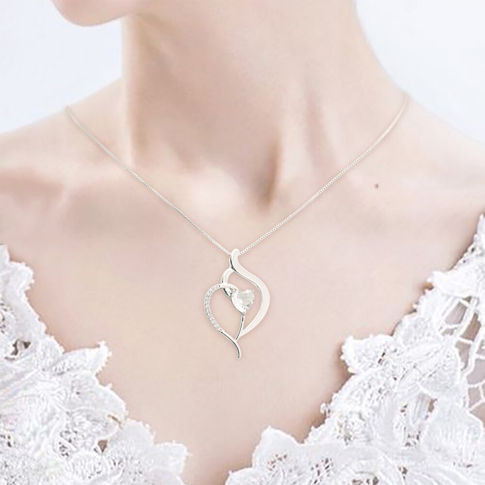 PolishedPlus Customized Peach Heart  Zircon Necklace for Mother Mother's Day Gift 30mm X 49mm customize name pendant