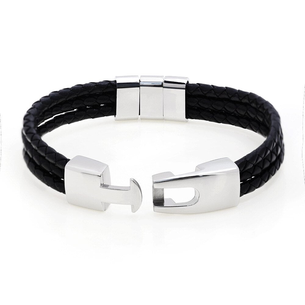 PolishedPlus Customized Personalized Stainless Steel Braided Rope Bracelet Custom Names Men Bracelet Steel Black Beads Colors
