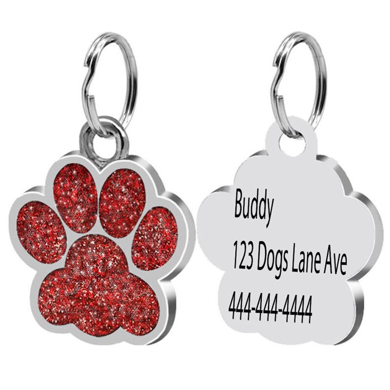PolishedPlus Customized Petlover gift  Custom Dog Tag For Dogs  Personalized Glitter Dog Name Tag Engraved Dog Cat ID Tag gift
