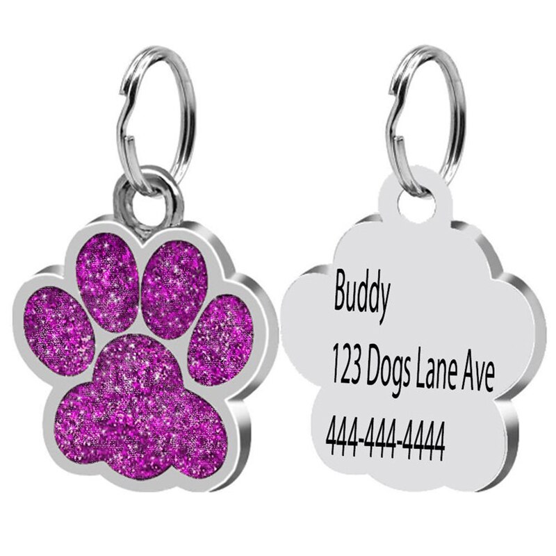 PolishedPlus Customized Petlover gift  Custom Dog Tag For Dogs  Personalized Glitter Dog Name Tag Engraved Dog Cat ID Tag gift