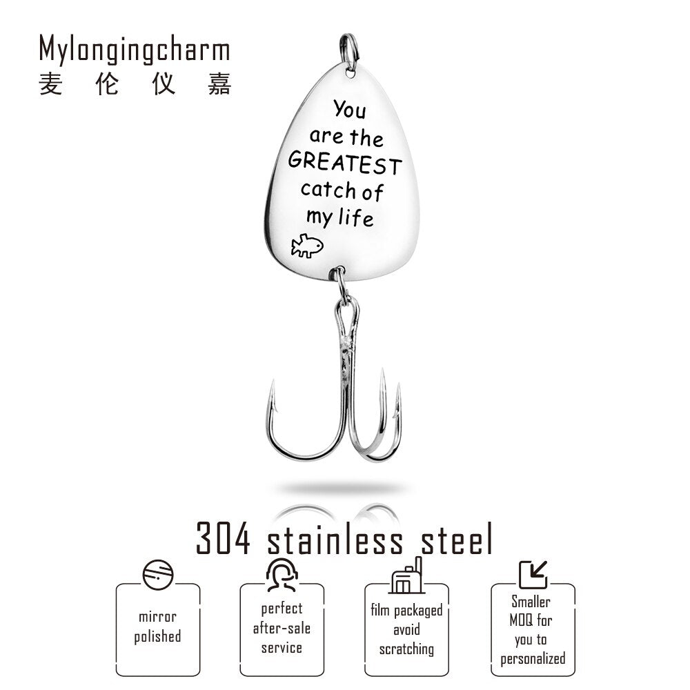 PolishedPlus Customized You are the GREATEST catch of my life fishing gift fishing lure stainless steel key ring fish Hook gift