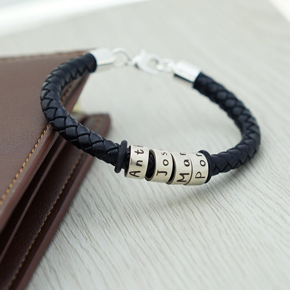 PolishedPlus Customized engravable bracelet Sterling silver bead bracelet Letter personalized custom for man birthday gift