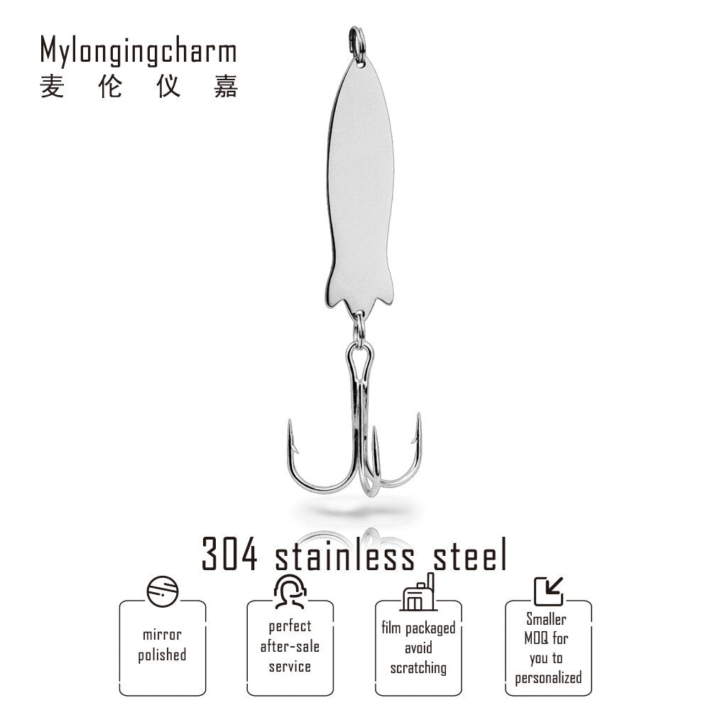 PolishedPlus Customized engravable fishing lure stainless steel key ring fish hook smooth stainless steel dad's birthday gift