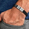 PolishedPlus Customized leather bracelet  for men  stainless steel Engrave Family Name  Id Tag For Dad Father's Day Gift